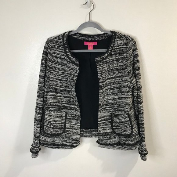 Catherine Malandrino Jackets & Blazers - Catherine Malandrino Tweed Knit Blazer Jacket Size PM Petite Medium Gray Black